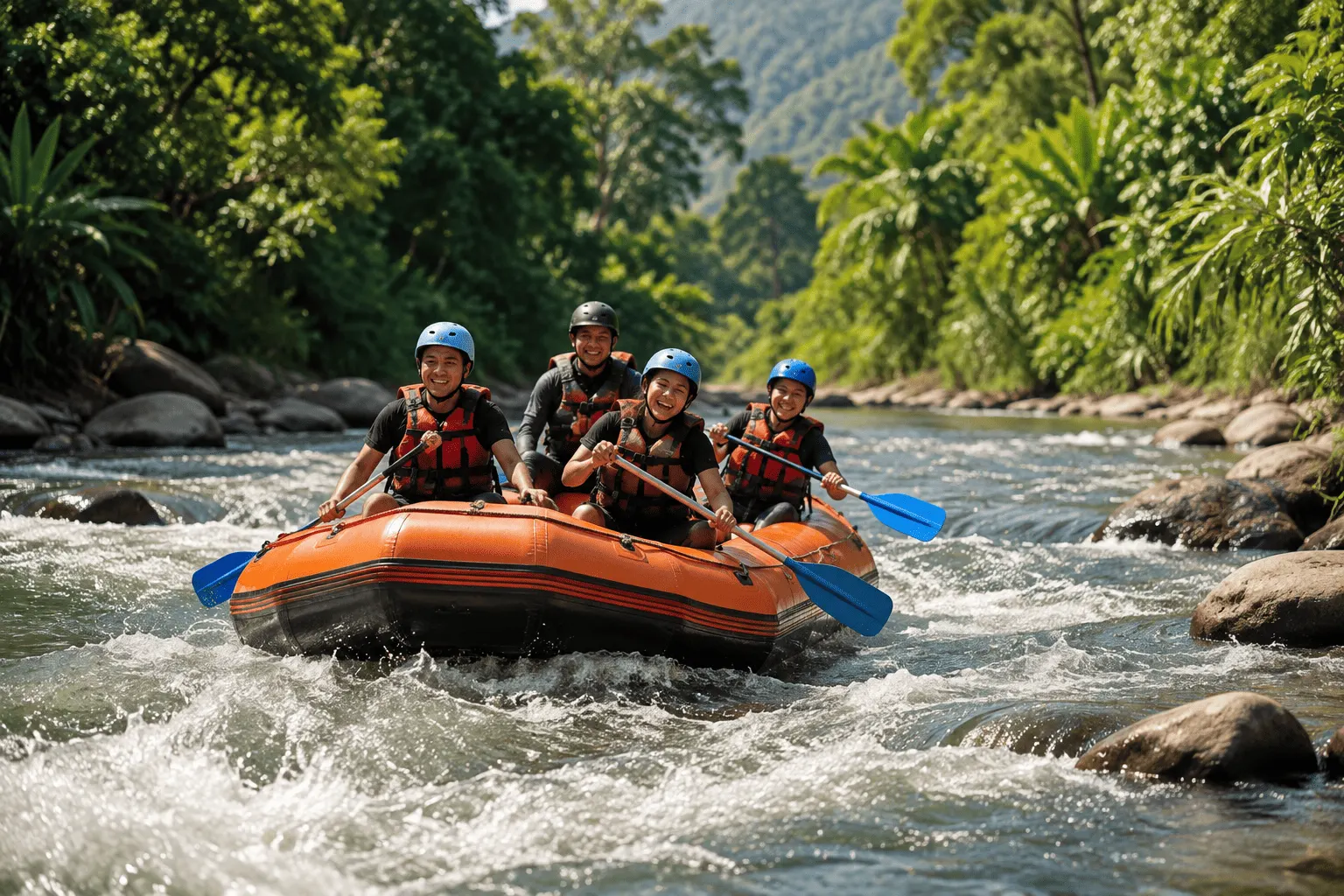 Salamander route dengan lanskap sungai dan perbukitan hijau